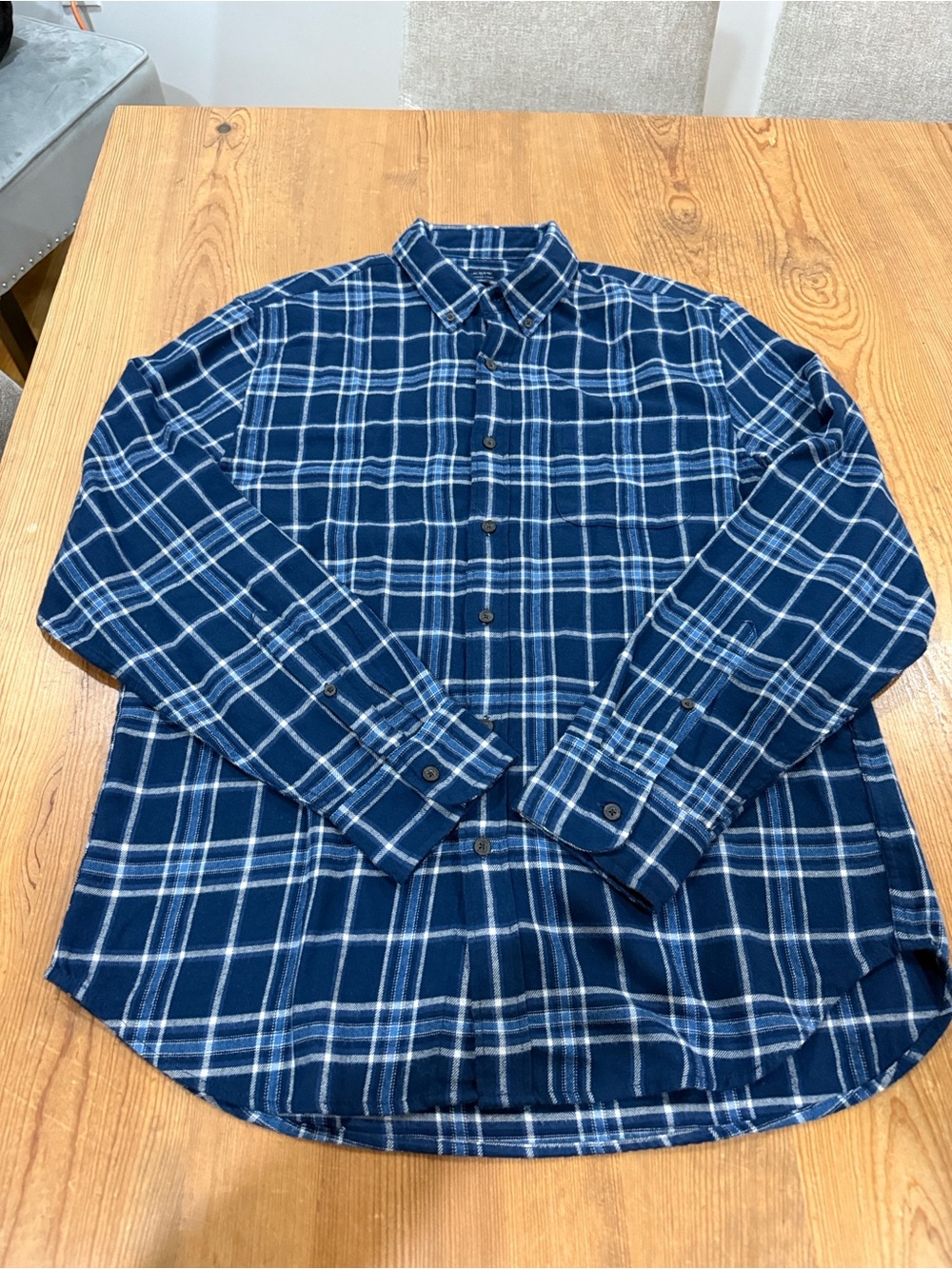 J. Crew Navy and White Flannel Button-Down Shirt